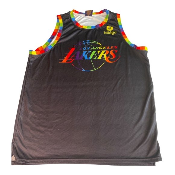 Lakers Pride Night Jersey Tank Top Multicolor Bibigo Black Rainbow Size XL - Picture 1 of 5